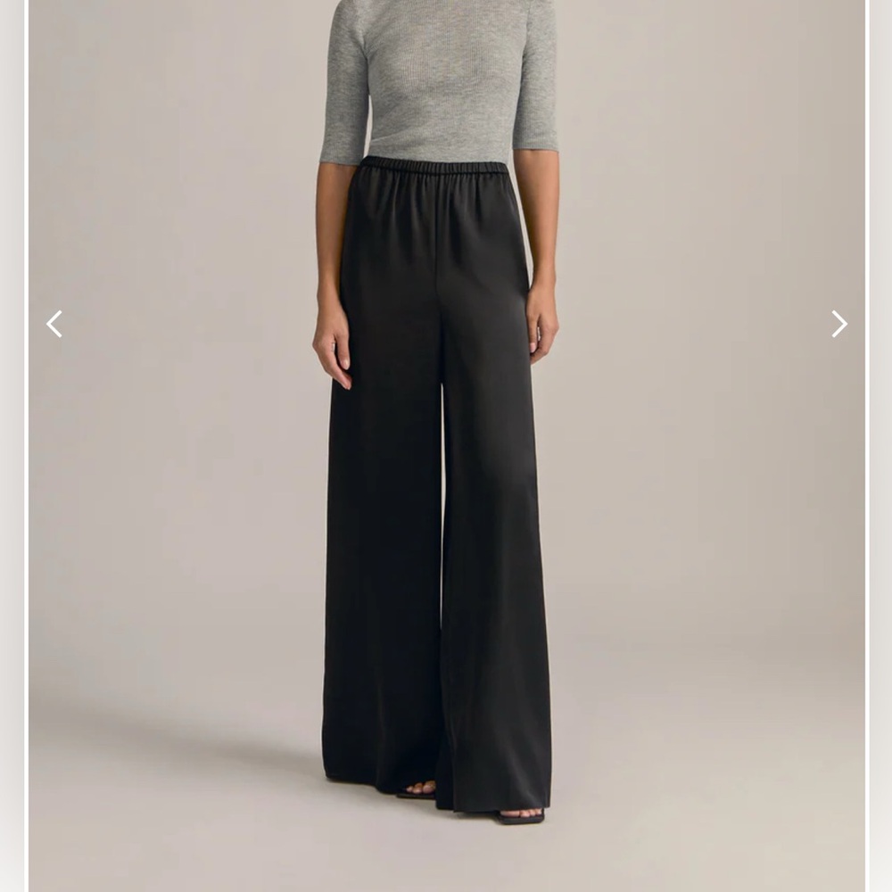 Favorite Daughter Black Silk Wide-Leg Pants